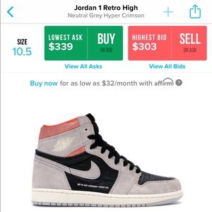 Jordan 1 neutral grey hyper crimson